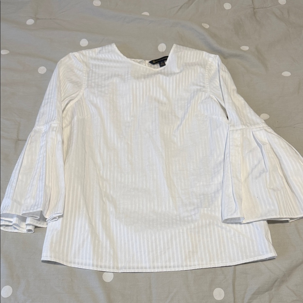 Brooks Brothers White Striped Bell Sleeve Blouse
